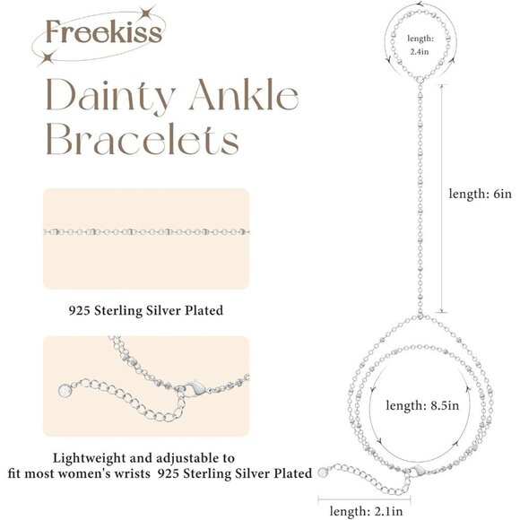 2 Layered Anklet A-SL Beaded Cuban Link Waterproof Adjustable Anklet for Women - Picture 4 of 8